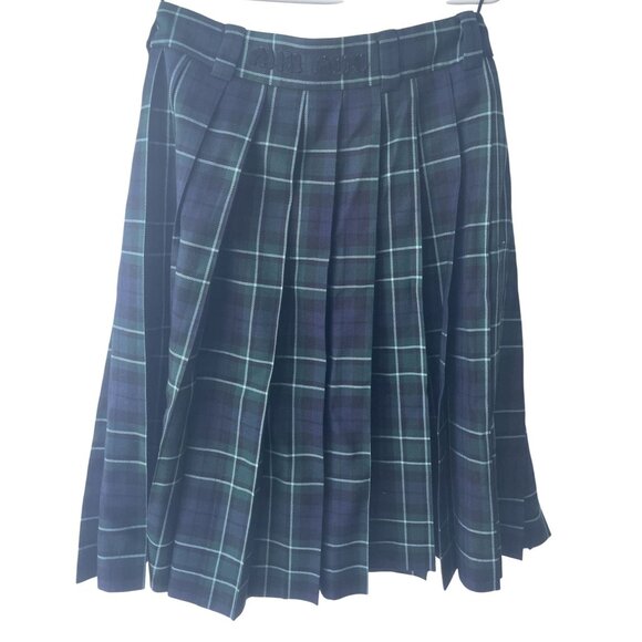 Miu Miu Green & Navy Plaid Pleated Wool Skirt Made In Italy Womens - Picture 2 of 12